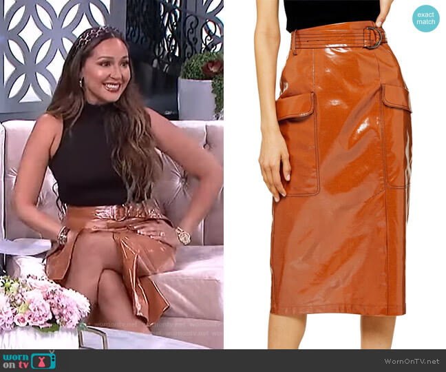 Topshop Belted Vinyl Midi Skirt worn by Adrienne Houghton on The Real
