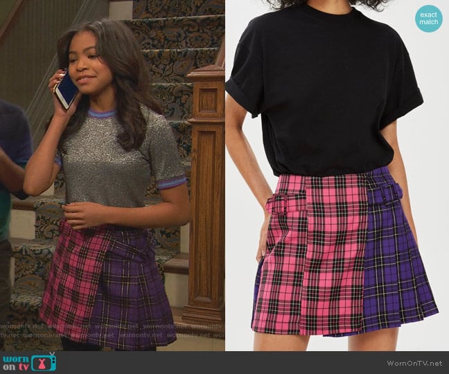 Topshop Mixed Check Buckle Kilt Skirt worn by Nia Baxter (Navia Robinson) on Ravens Home