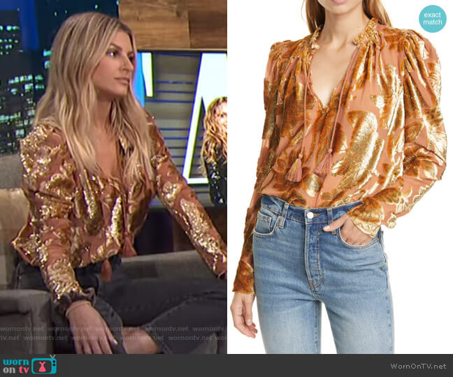 Ulla Johnson Camilla Velvet Devore Blouse worn by Morgan Stewart on E! News