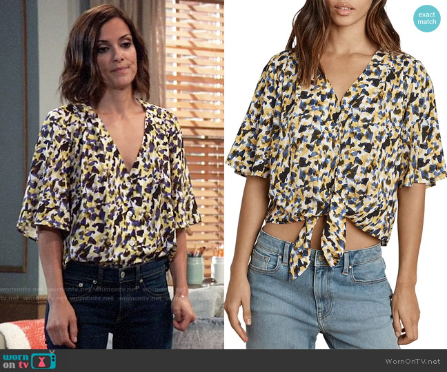 Velvet by Graham & Spencer Tie-Front Printed Top worn by Hayden Barnes (Rebecca Budig) on General Hospital