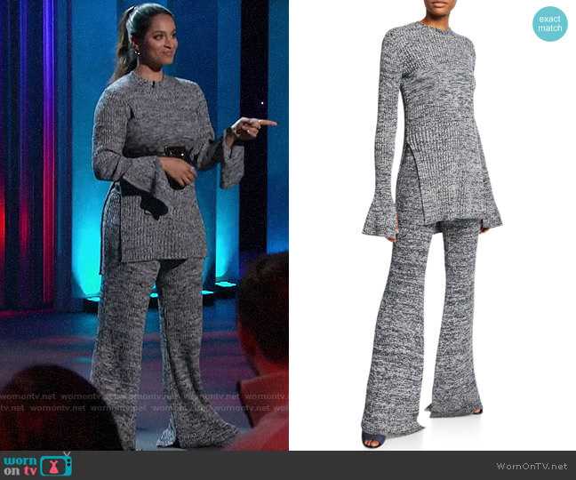 Victoria Victoria Beckham Marled Split Flare Pull-On Trousers worn by Lilly Singh on A Little Late with Lilly Singh
