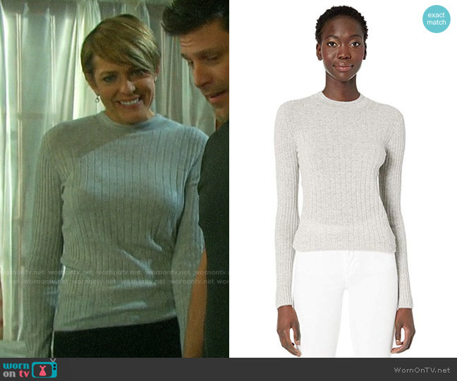 Vince Mixed Rib Long Sleeve Sweater Heather Steel worn by Nicole Walker (Arianne Zucker) on Days of our Lives