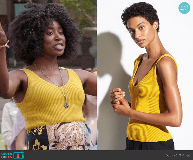 Vince Directional Rib Tank in Limonata worn by Simone Garnett (Kirby Howell-Baptiste) on The Good Place