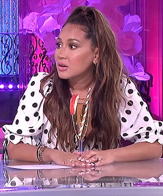 Adrienne’s white polka dot top on The Real
