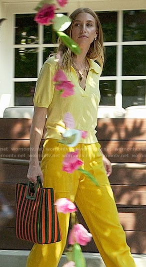 Whitney’s yellow polo top outfit and striped bag on The Hills New Beginnings