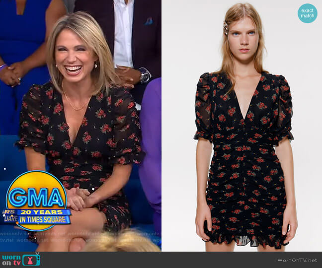 Zara Draped Print Dress worn by Amy Robach on Good Morning America