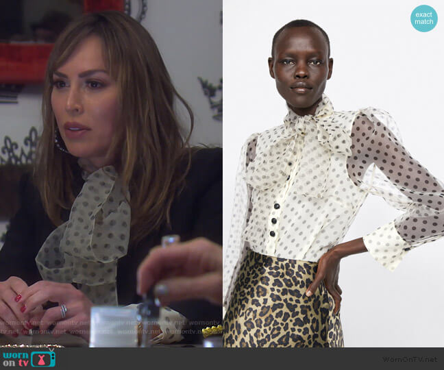 Zara Organza Blouse with tie worn by Kelly Dodd on The Real Housewives of Orange County