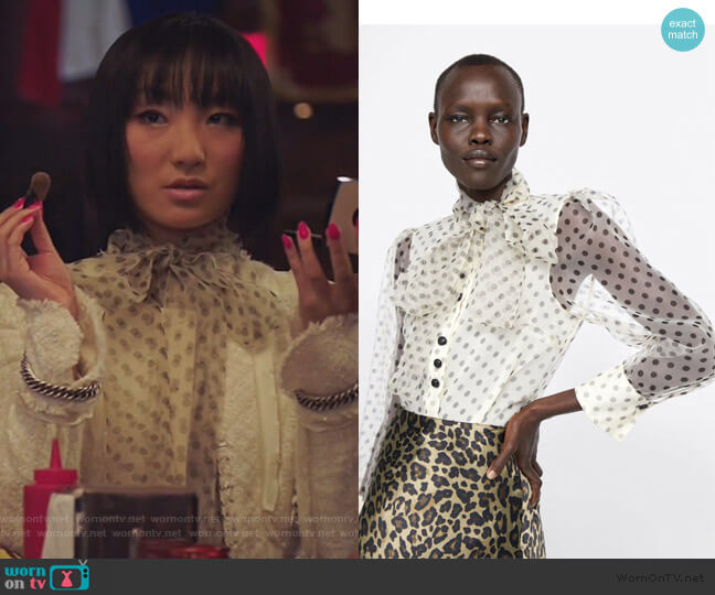 Zara Organza Blouse with Bow Detail worn by Mei Lin (Poppy Liu) on Sunnyside