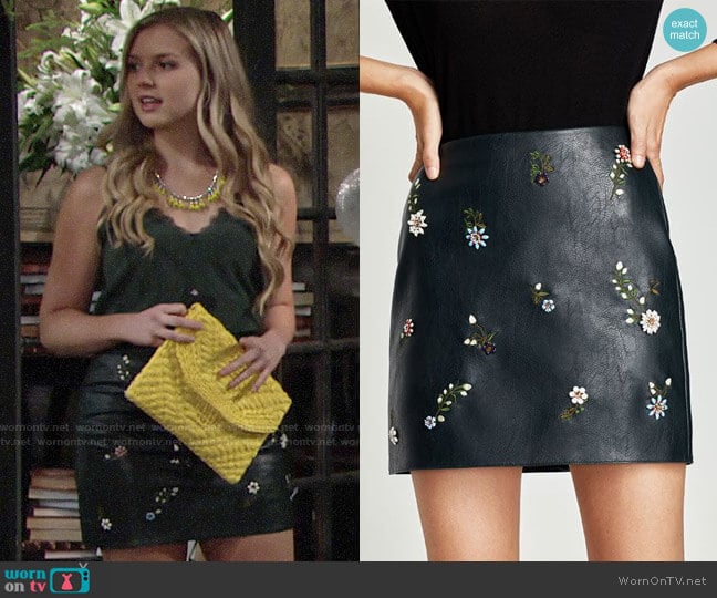 Zara Leather and Flower Embroidered Skirt worn by Zoe Hardisty (Anna Grace Barlow) on The Young and the Restless