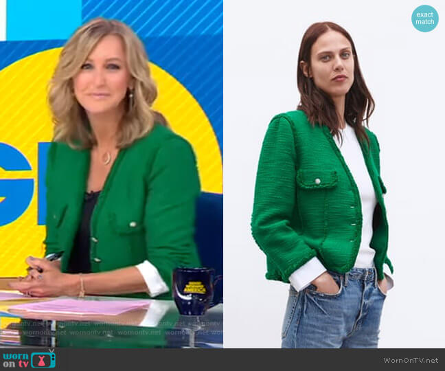 Zara Rhinestone Button Blazer worn by Lara Spencer on Good Morning America