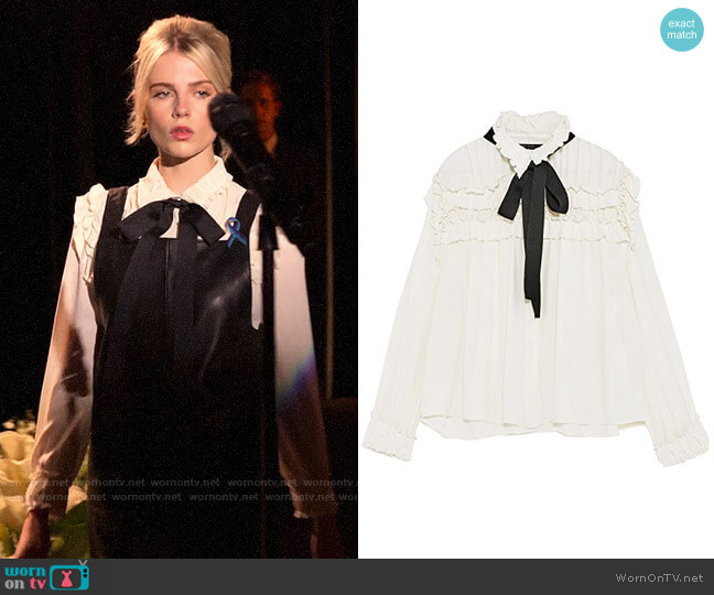 Zara Ruffled Blouse with Contrasting Bow worn by Astrid (Lucy Boynton) on The Politician