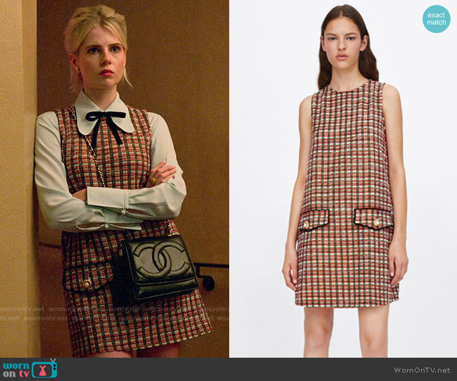Zara Tweed Dress with Metallic Thread worn by Astrid (Lucy Boynton) on The Politician