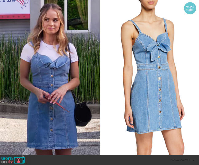 7 for all mankind Double Bow-Front Sweetheart Sleeveless Denim Dress worn by Patty Bladell (Debby Ryan) on Insatiable