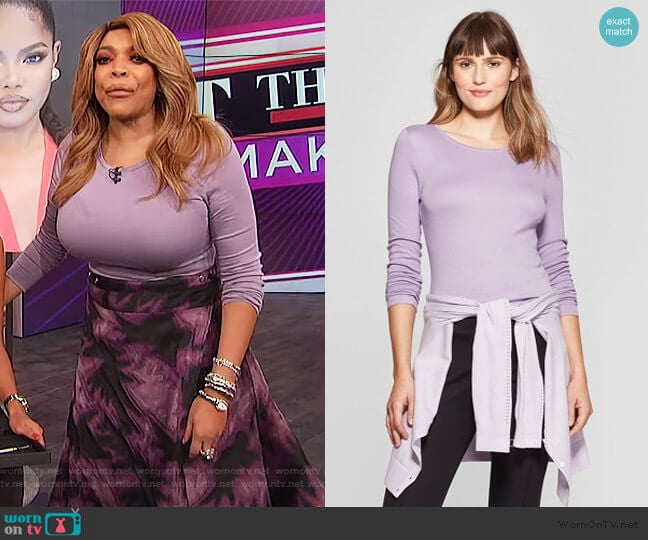A New Day Long Sleeve Crewneck T-Shirt worn by Wendy Williams on The Wendy Williams Show