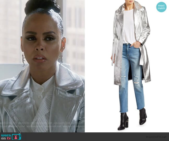 A.L.C. Bennet Metallic Leather Trench Coat worn by Tegan Price (Amirah Vann) on How to Get Away with Murder
