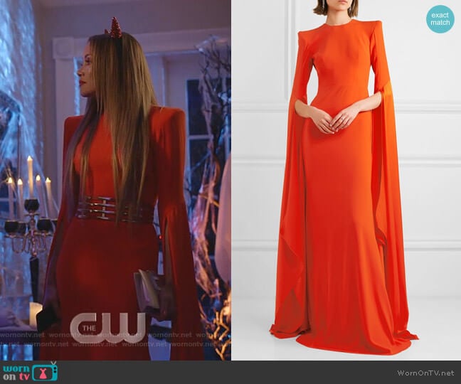 Alex Perry Abigail Open-Back Crepe Gown worn by Dominique Deveraux (Michael Michele) on Dynasty