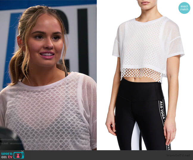 Alo Yoga Afterglow Short-Sleeve Layered Crop Tee worn by Patty Bladell (Debby Ryan) on Insatiable