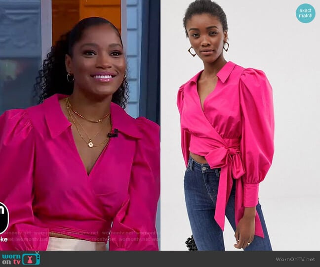Asos Wrap Top with Volume Sleeves worn by Keke Palmer on Good Morning America