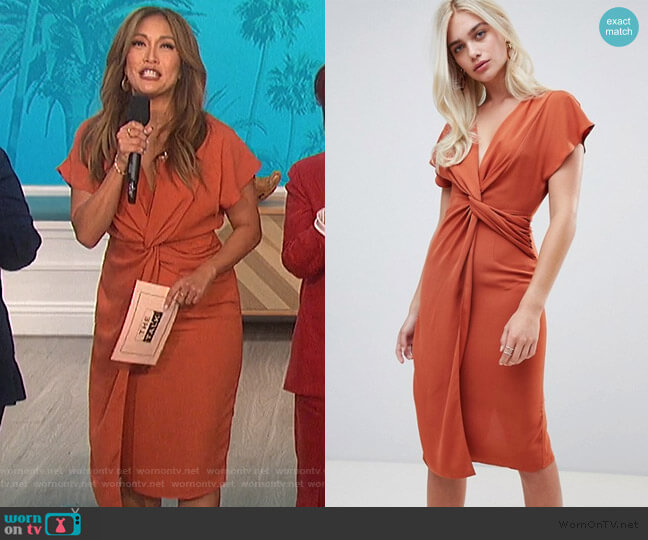 ASOS Twist Midi Dress with Kimono Sleeve worn by Carrie Inaba on The Talk