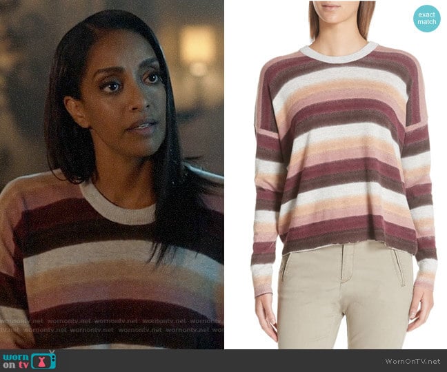 ATM Anthony Thomas Melillo Stripe Cotton & Cashmere Sweater worn by Kelly Olsen (Azie Tesfai) on Supergirl