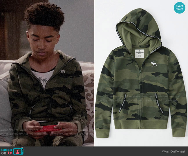 Abercrombie Logo Tape Full-zip Hoodie worn by Andre Johnson Jr (Marcus Scribner) on Black-ish