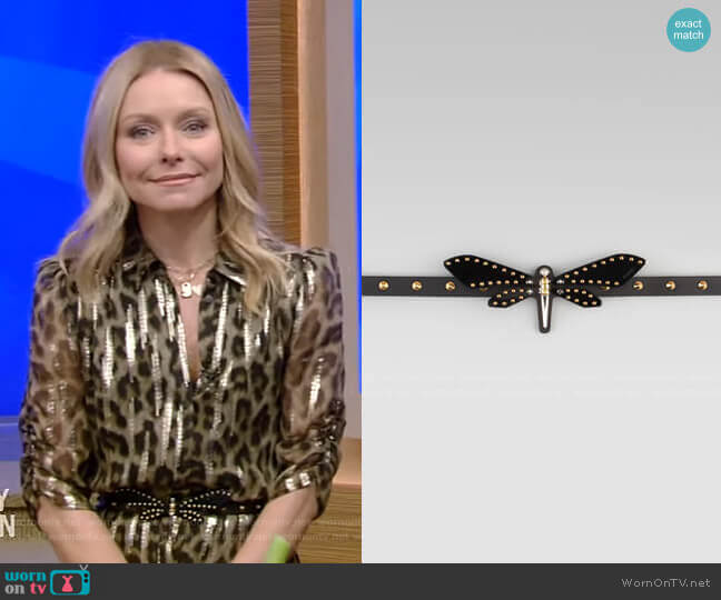 Gucci Adjustable Leather Dragonfly Belt worn by Kelly Ripa on Live with Kelly and Mark