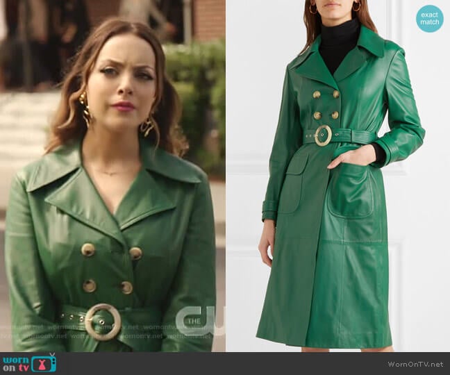 Alexa Chung Belted Leather Trench Coat worn by Fallon Carrington (Elizabeth Gillies) on Dynasty