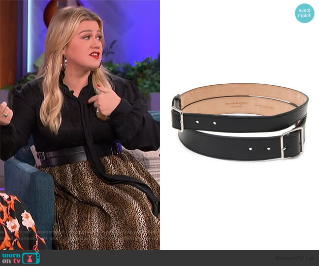 Alexander McQueen Double Buckle Leather Belt worn by Kelly Clarkson on The Kelly Clarkson Show