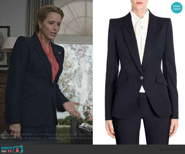 Alexander McQueen Peak Shoulder Blazer worn by Elizabeth McCord (Téa Leoni) on Madam Secretary