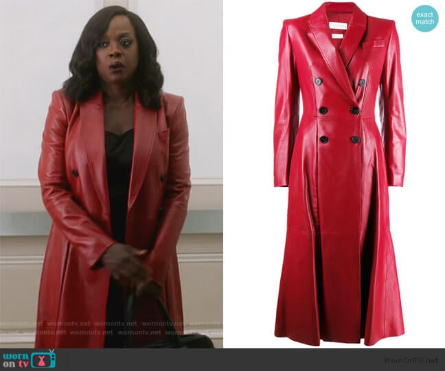 Alexander McQueen Double-breasted pleated leather Coat worn by Annalise Keating (Viola Davis) on How to Get Away with Murder
