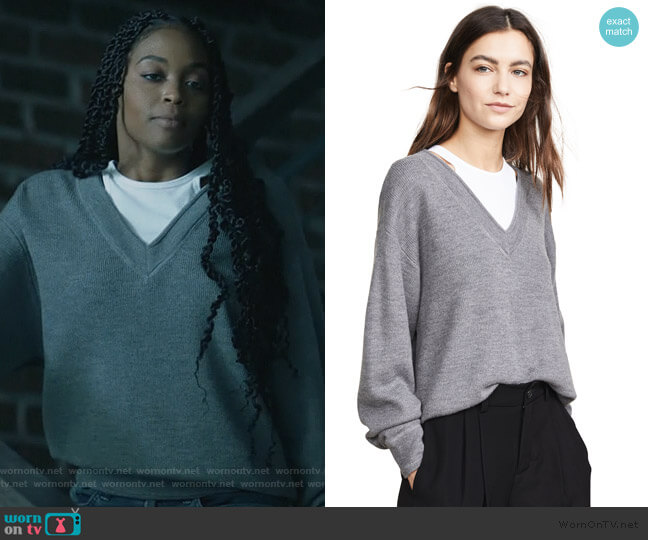 T by Alexander Wang Bi-Layer V Neck Sweater worn by Anissa Pierce (Nafessa Williams) on Black Lightning