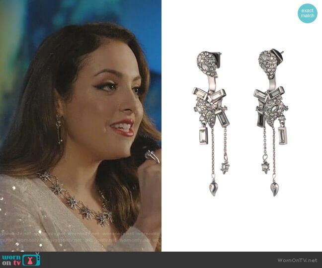 Alexis Bittar Crystal Encrusted Paisley Jacket Earring worn by Fallon Carrington (Elizabeth Gillies) on Dynasty
