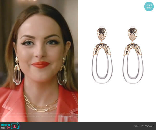 Alexis Bittar Hammered Bamboo Dangling Clip Earring worn by Fallon Carrington (Elizabeth Gillies) on Dynasty