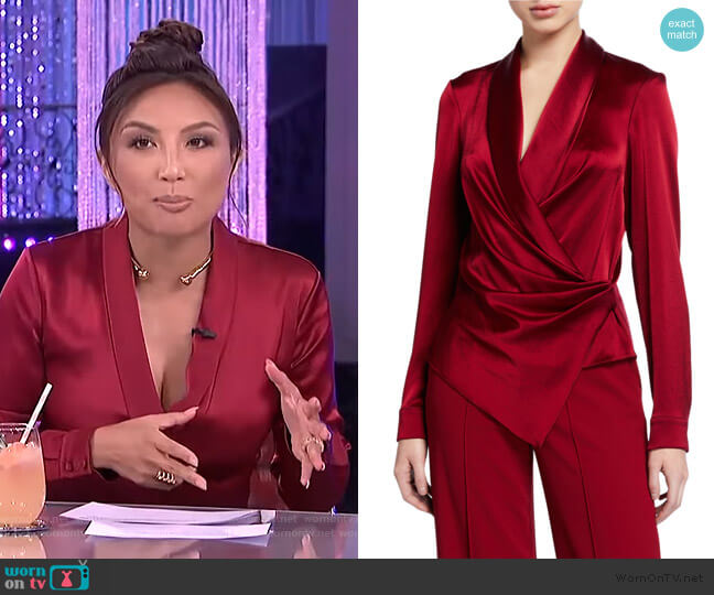 Alice + Olivia Aurora Draped Blouse worn by Jeannie Mai on The Real