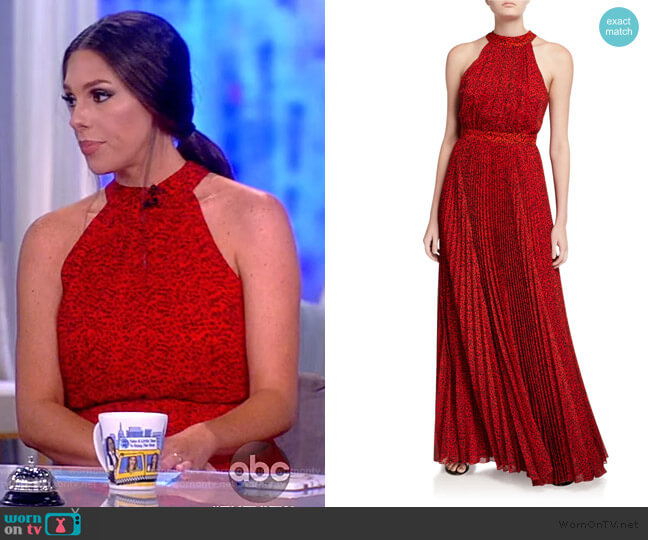 Alice + Olivia Kelissa Halter Sunburst Pleated Maxi Dress worn by Abby Huntsman on The View