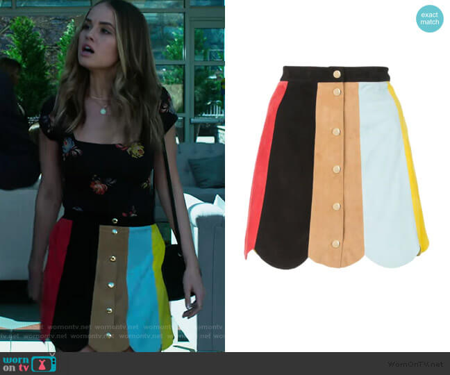 Alice + Olivia Rudie Suede Mini Skirt worn by Patty Bladell (Debby Ryan) on Insatiable