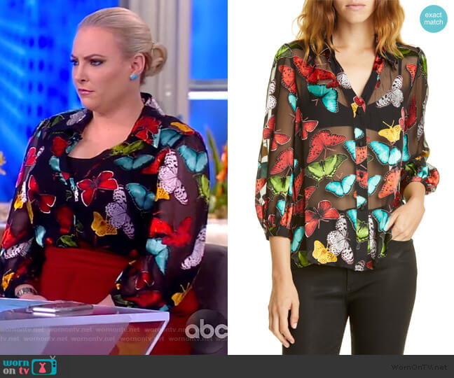 Alice  Olivia Sheila Butterfly Print Silk Blend Top worn by Meghan McCain on The View