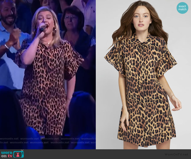 Alice + Olivia Jude Ruffle Button Down Tunic Dress worn by Kelly Clarkson on The Kelly Clarkson Show
