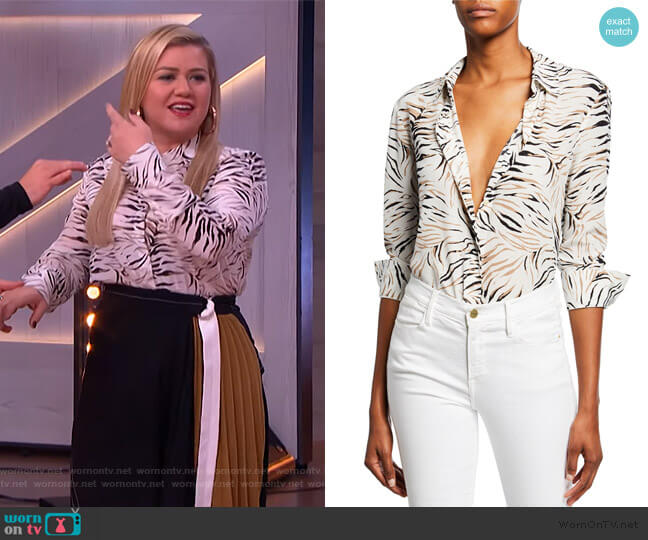 Altuzarra Chika Long-Sleeve Tiger-Print Shirt worn by Kelly Clarkson on The Kelly Clarkson Show
