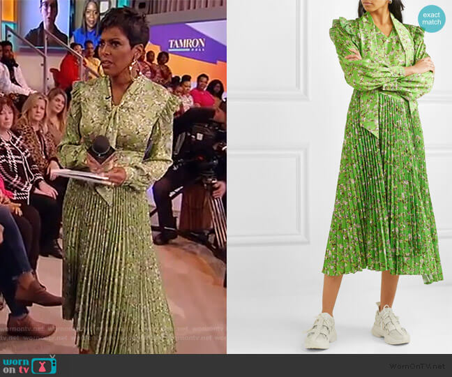 Anderson Bell Scarf Pleated Floral Print Dress worn by Tamron Hall on Tamron Hall Show