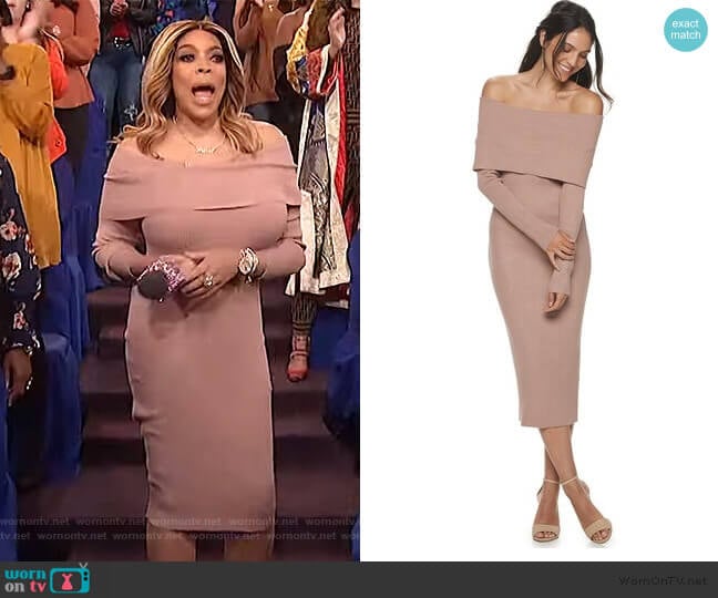 Apt. 9 + Cara Santana Off the Shoulder Sweater Dress worn by Wendy Williams on The Wendy Williams Show