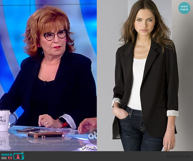 Aqua Black Boyfriend Jacket with Stripe Lining worn by Joy Behar on The View