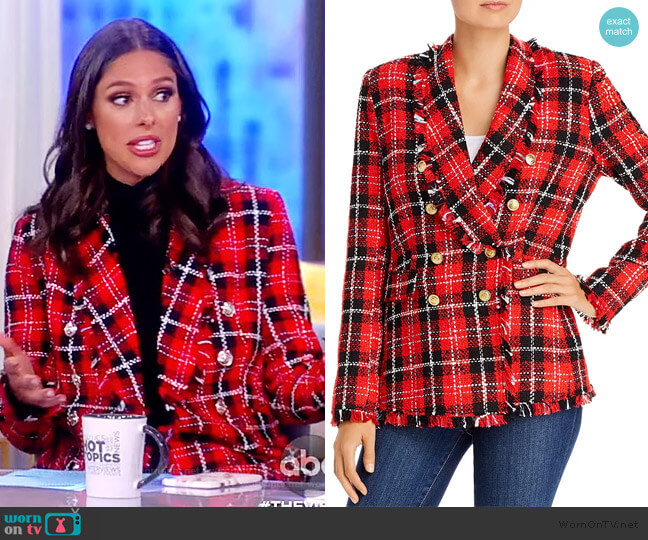 Aqua Plaid Tweed Open-Front Blazer worn by Abby Huntsman on The View