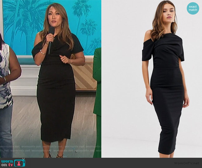 ASOS Pleated Shoulder Pencil Dress worn by Carrie Inaba on The Talk