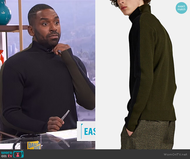 Barena Venezia Colorblocked Virgin Wool Mock-Turtleneck Sweater worn by Justin Sylvester on E! News