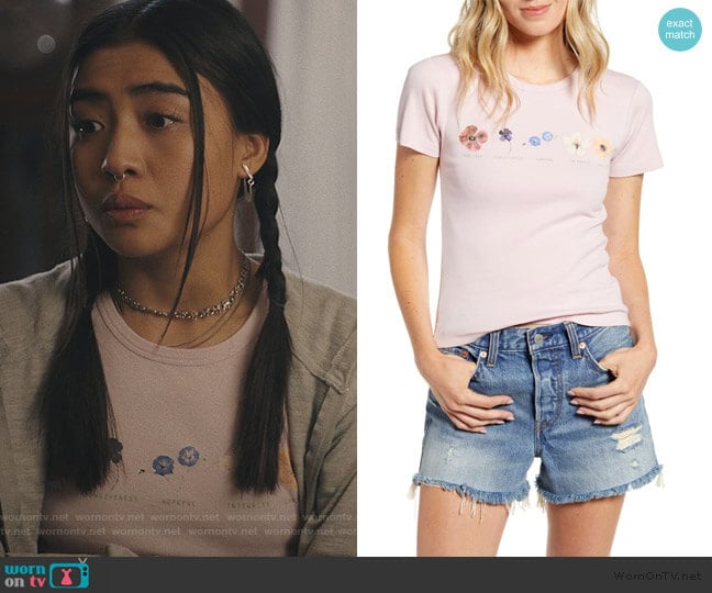 BDG Urban Outfitters Flower Row Tee worn by Alex Portnoy (Brianne Tju) on Light as a Feather