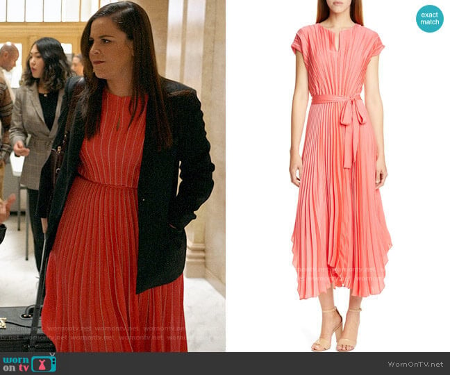 BOSS Desplaya Pleated Dress worn by Sara Castillo (Lindsay Mendez) on All Rise