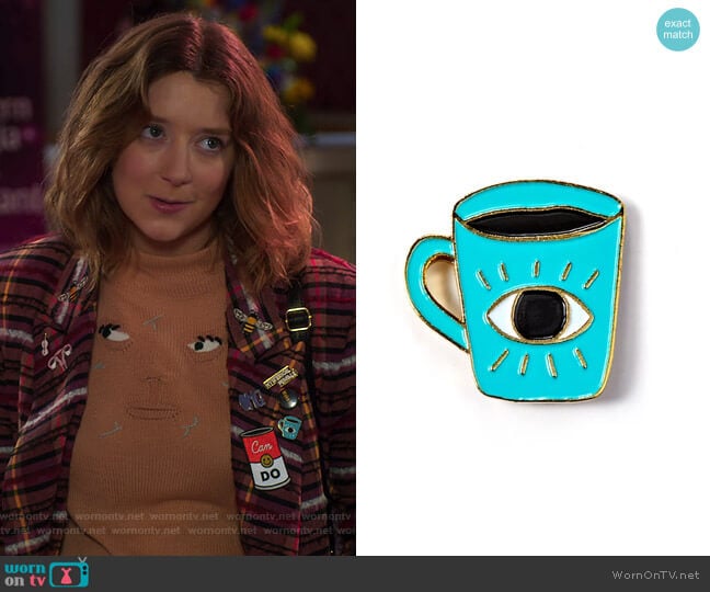 Allison Cole Enlightened Coffee Enamel Pin worn by Nonnie Thompson (Kimmy Shields) on Insatiable