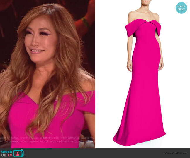 Badgley Mischka Collection Off-the-Shoulder Short-Sleeve Mermaid Gown worn by Carrie Inaba on The Talk
