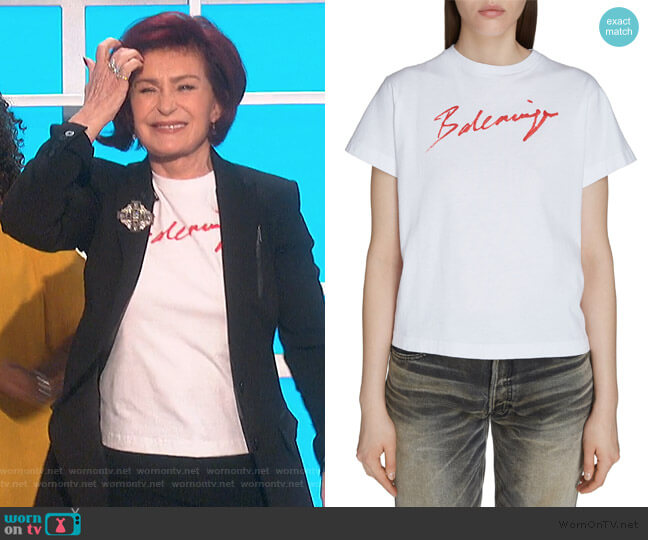 Balenciaga Fitted Signature Tee worn by Sharon Osbourne on The Talk